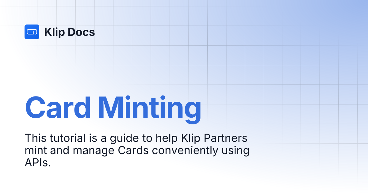 Card Minting | Klip Docs
